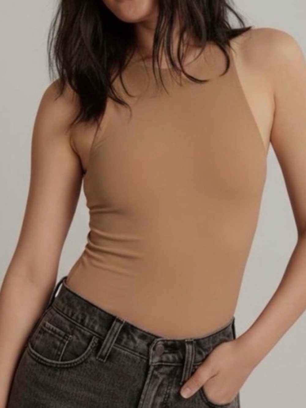NWT - Abercrombie & Fitch Seamless Scuba High-Neck Bodysuit in Camel